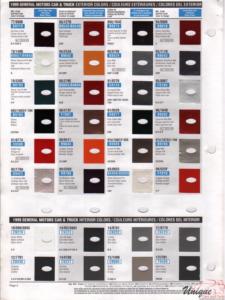 1999 General Motors Paint Charts DuPont 4